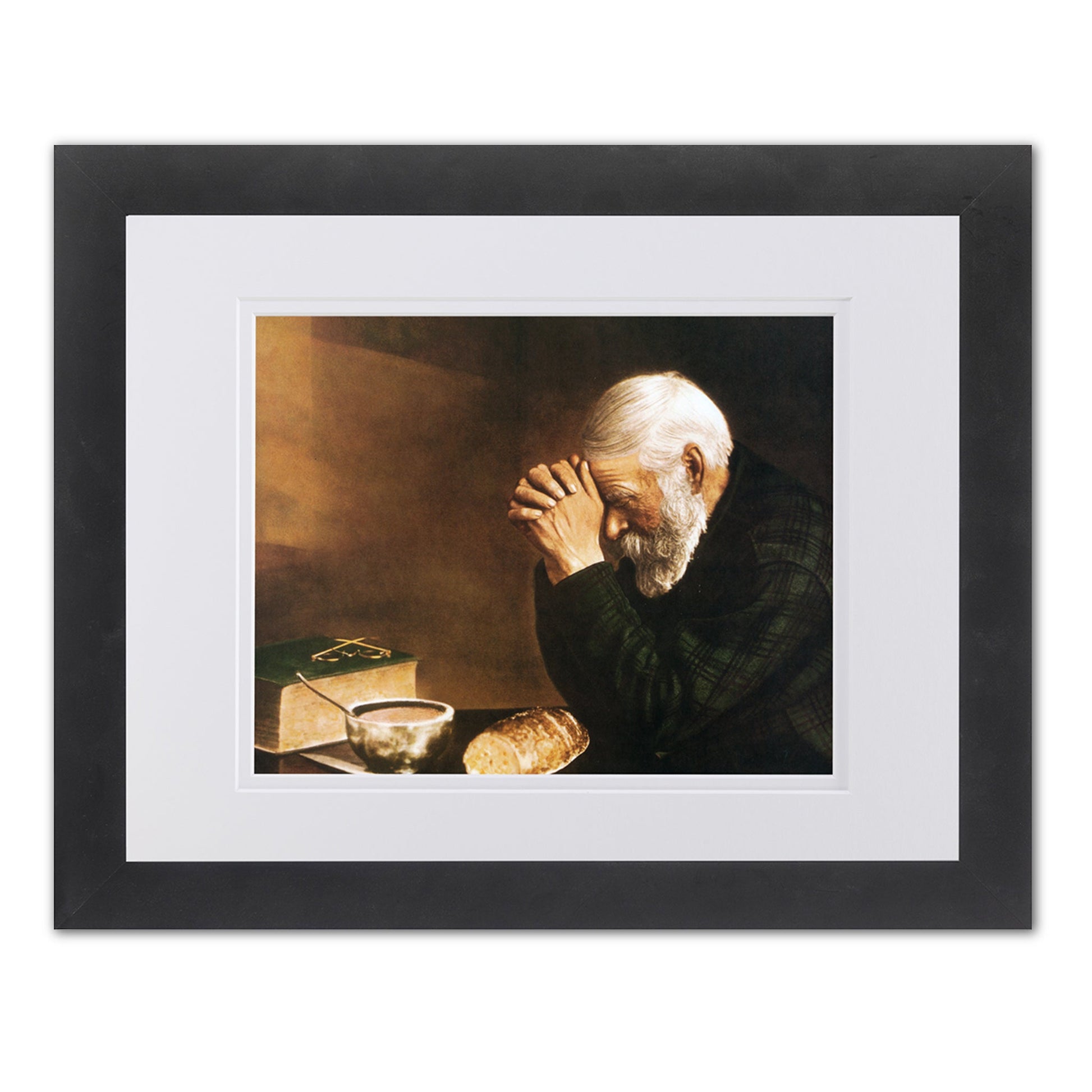 Daily Bread Man Praying at Table Grace 13x16 W/W Matted Black Framed Art Print