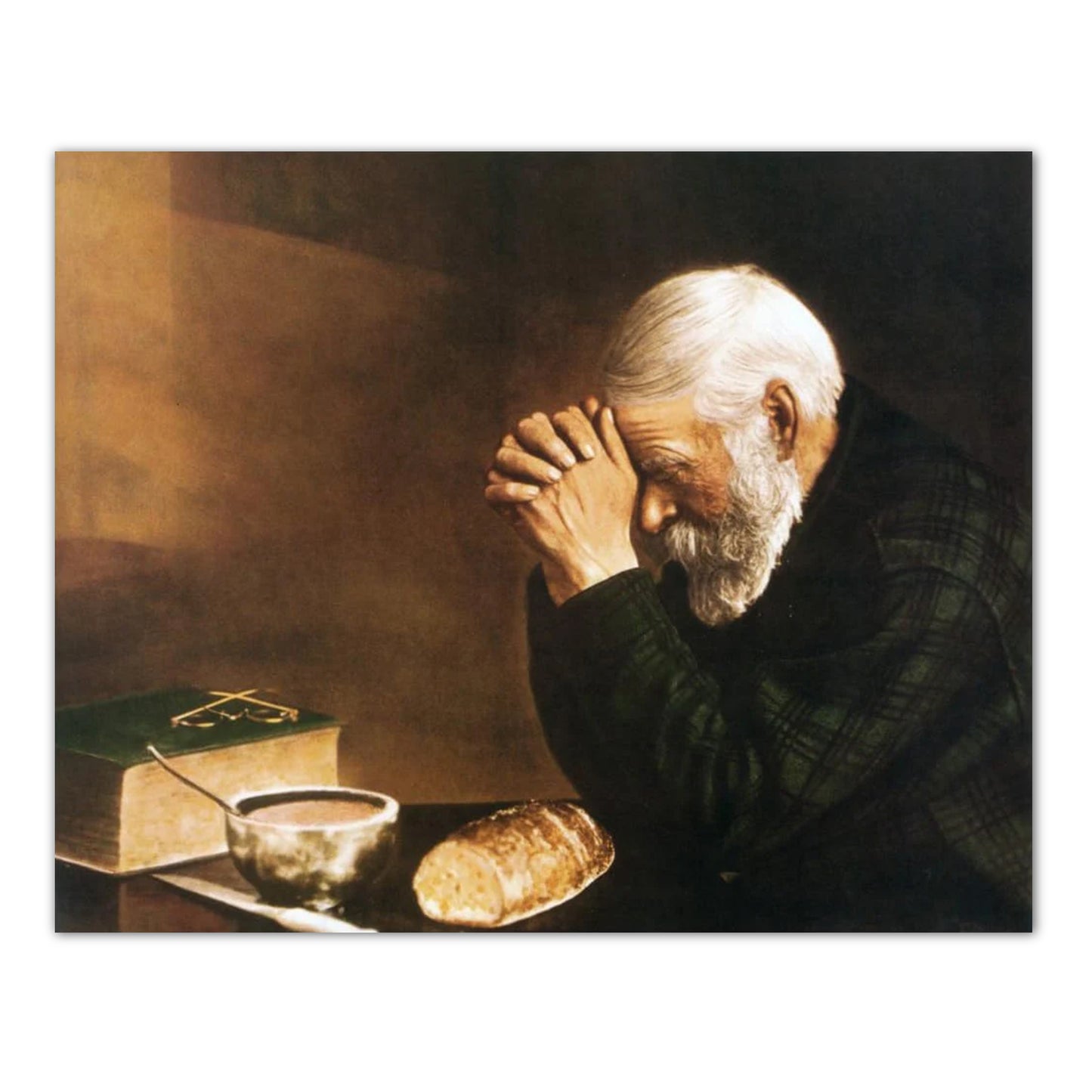 Daily Bread Man Praying at Dinner Table Grace Religious Wall Picture 8x10 Art Print