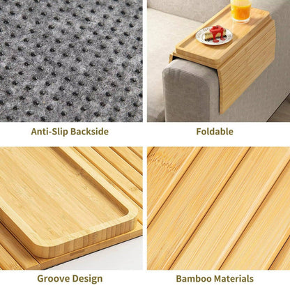 Bamboo Couch Cup Holder Arm Tray for Snack and Phone