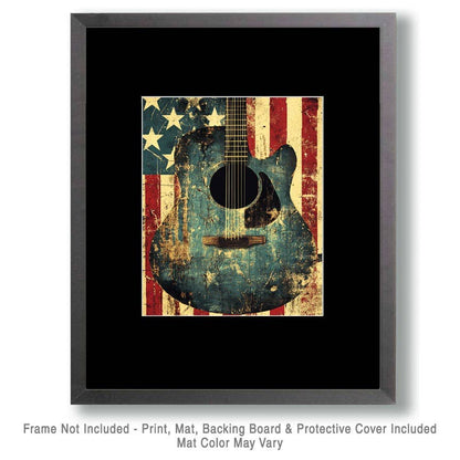 Folk Guitar - American USA Patriotic Wall Art Prints - 8"x10" Art Print for 11"x14" Frame