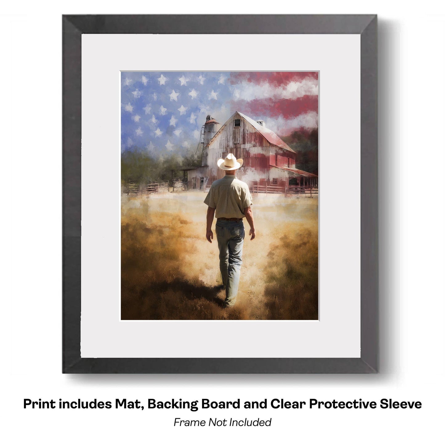 American Life- Silhouette of Cowboy - Americana Country Life Art Prints - 8"x10" Artwork for 11"x14" Frame
