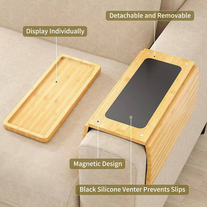 Bamboo Couch Cup Holder Arm Tray for Snack and Phone