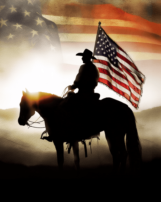 American Life- Silhouette of Cowboy - Americana Country Life Art Prints - 8"x10" Artwork for 11"x14" Frame