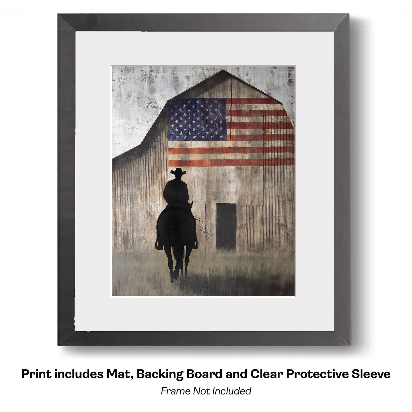 American Life- Silhouette of Cowboy - Americana Country Life Art Prints - 8"x10" Artwork for 11"x14" Frame