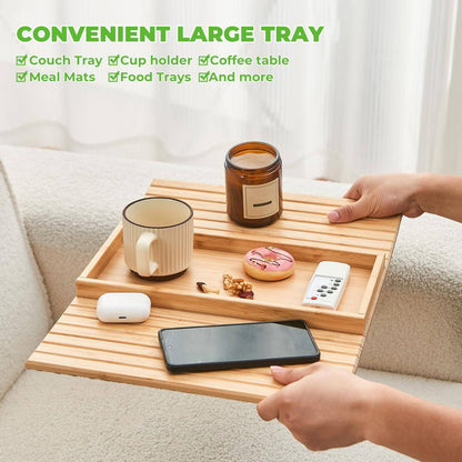 Bamboo Couch Cup Holder Arm Tray for Snack and Phone