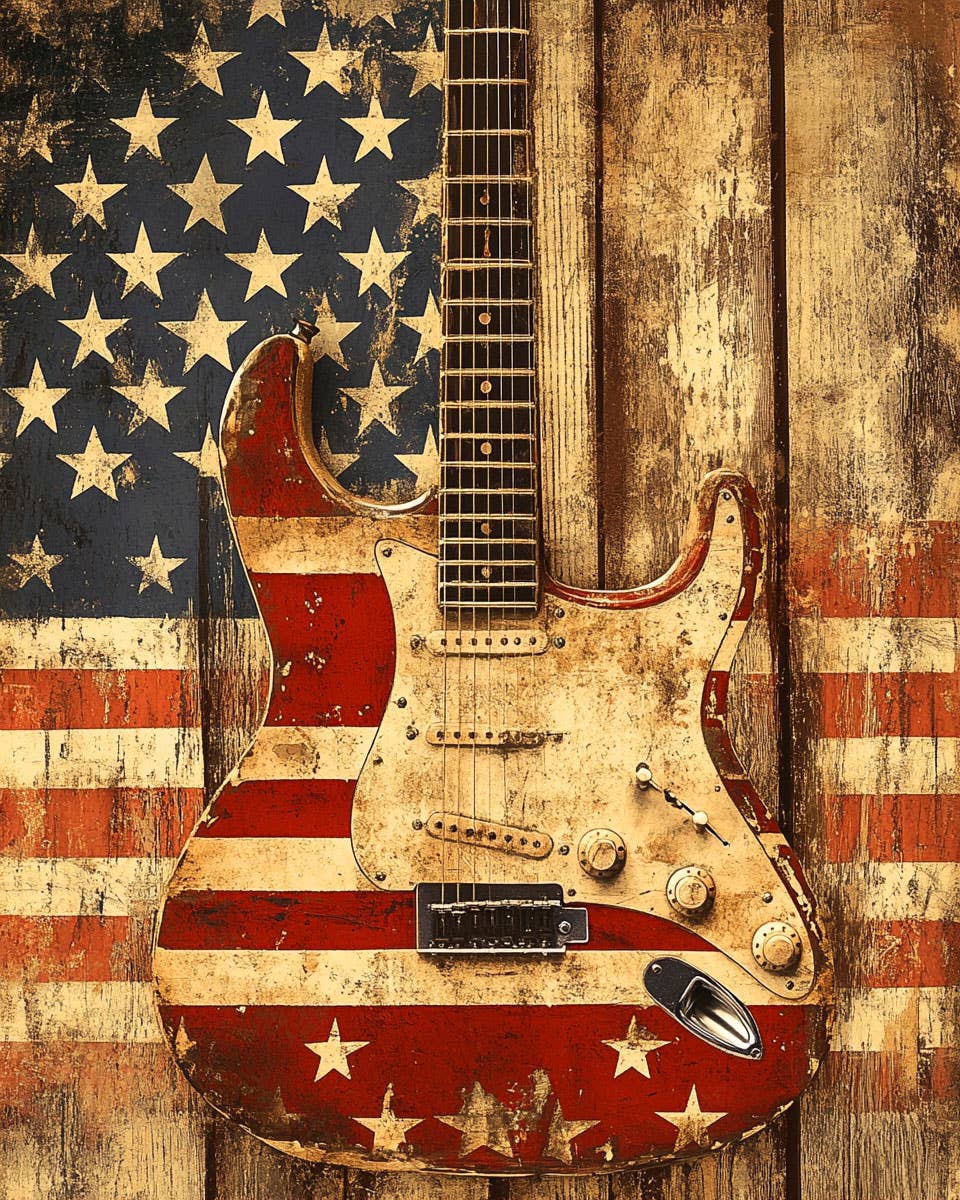 Electric Guitar - American USA Patriotic Wall Art Prints - 8"x10" Art Print for 11"x14" Frame