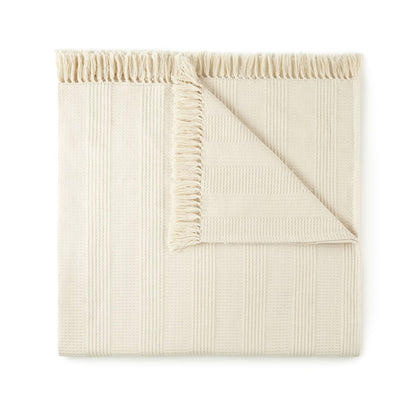 Organic Cotton Throw – Lightweight Soft Cotton Blanket with Tassels, Hypoallergenic