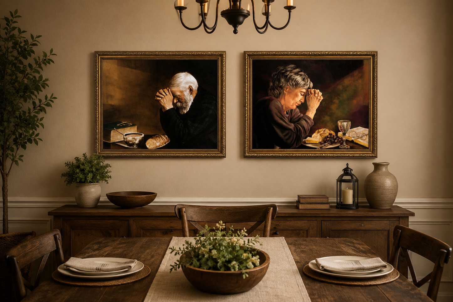 SET - Daily Bread Man + Woman - Gold Framed 16x20