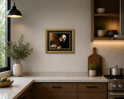 Daily Bread Man Art – Framed Religious Print with Gold Frame & Black Gold Matting