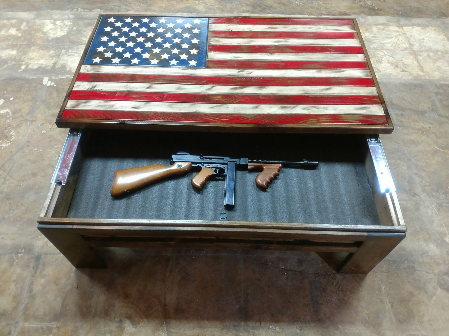 Rustic American Flag Gun Storage Coffee Table