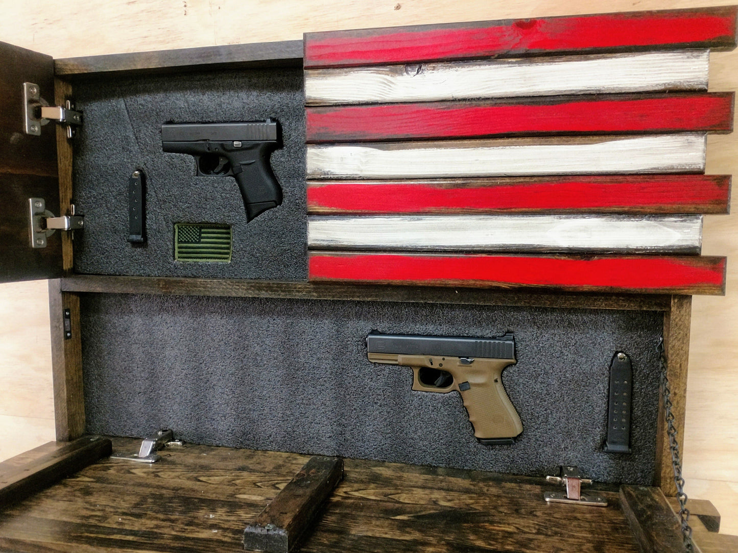 Small 2 Compartment Gun Case - Half Flag & Half Logo Designs