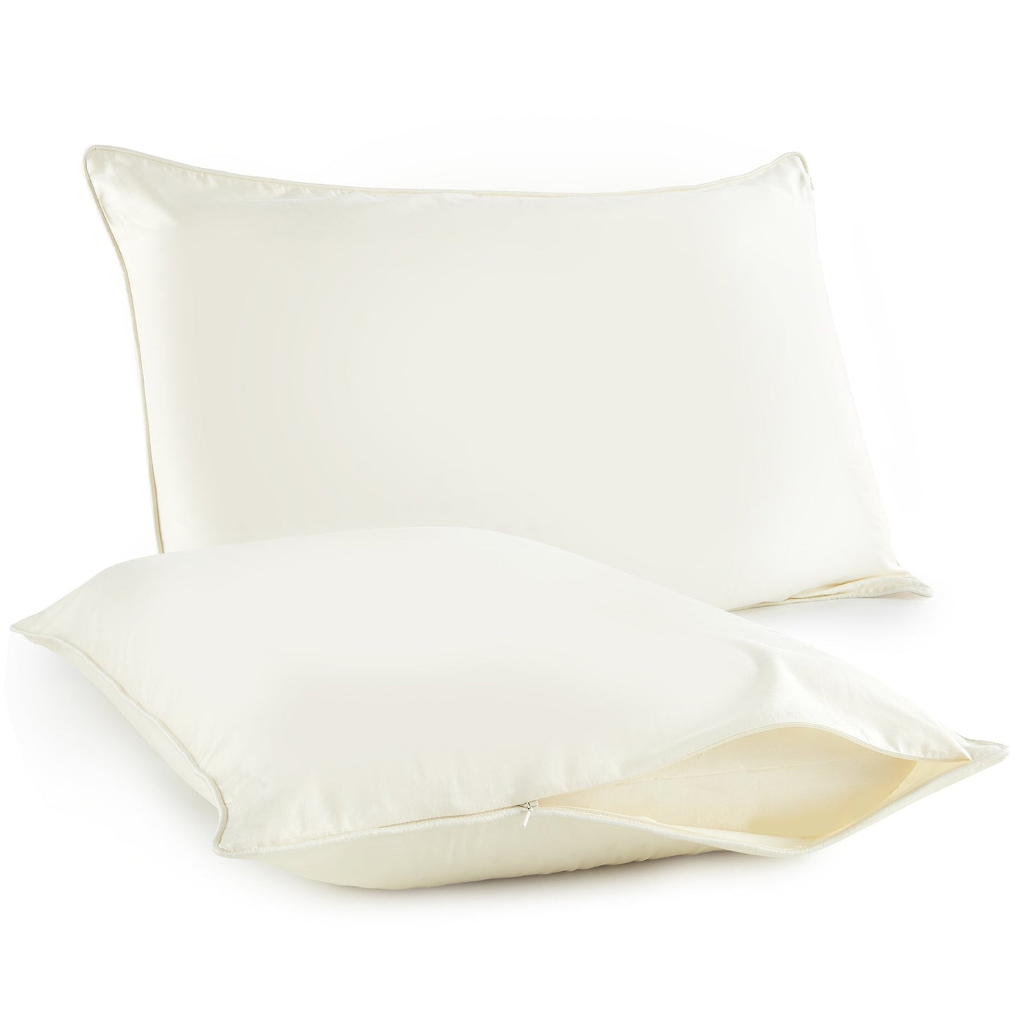 500 TC Pillow Protectors - Organic Cotton Set With Hidden Zipper, Breathable Covers