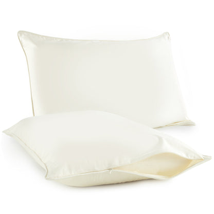 500 TC Pillow Protectors - Organic Cotton Set With Hidden Zipper, Breathable Covers