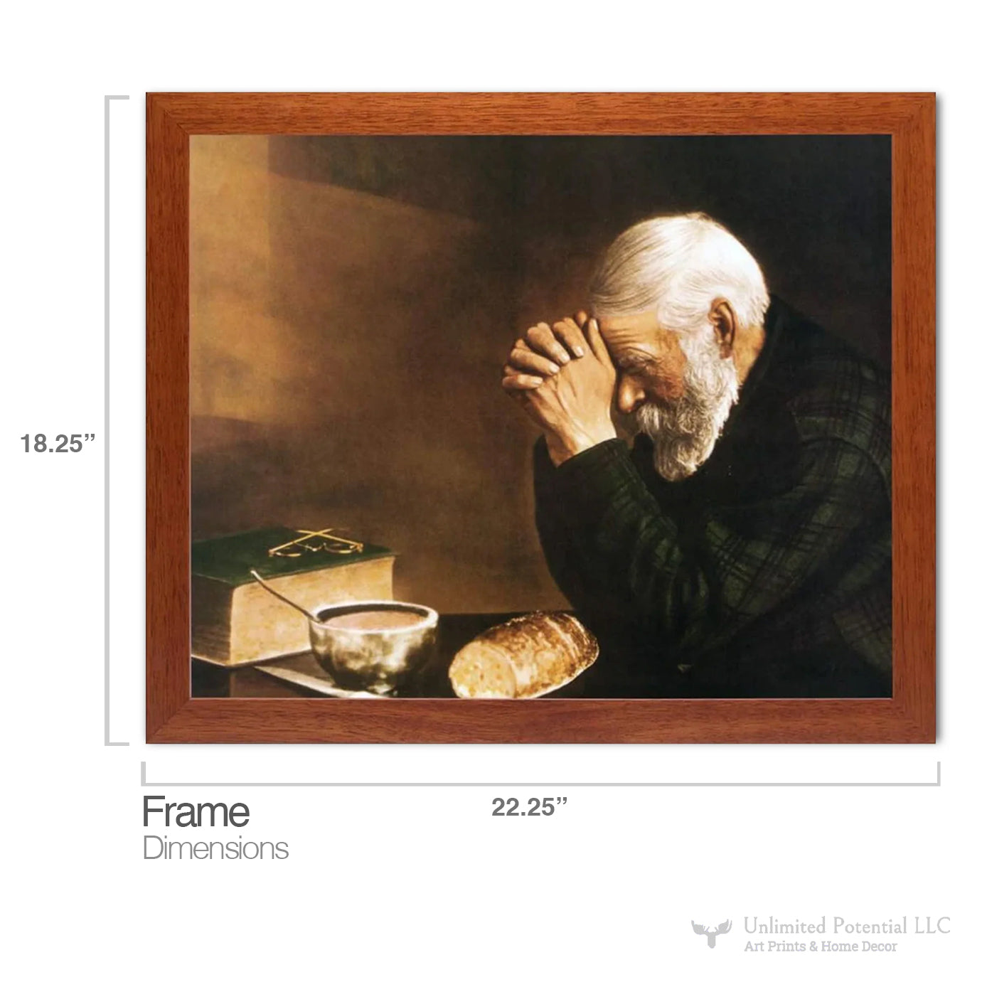 Daily Bread Man Praying at Dinner Table Religious Art Print 16x20 (with Frame Options)