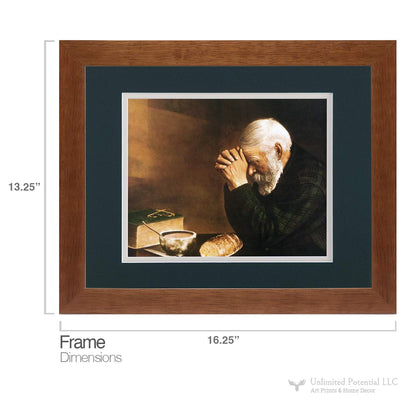 Daily Bread Man Praying at Table Grace 13x16 B/G Matted Honey Framed Art Print (with Mat Options)