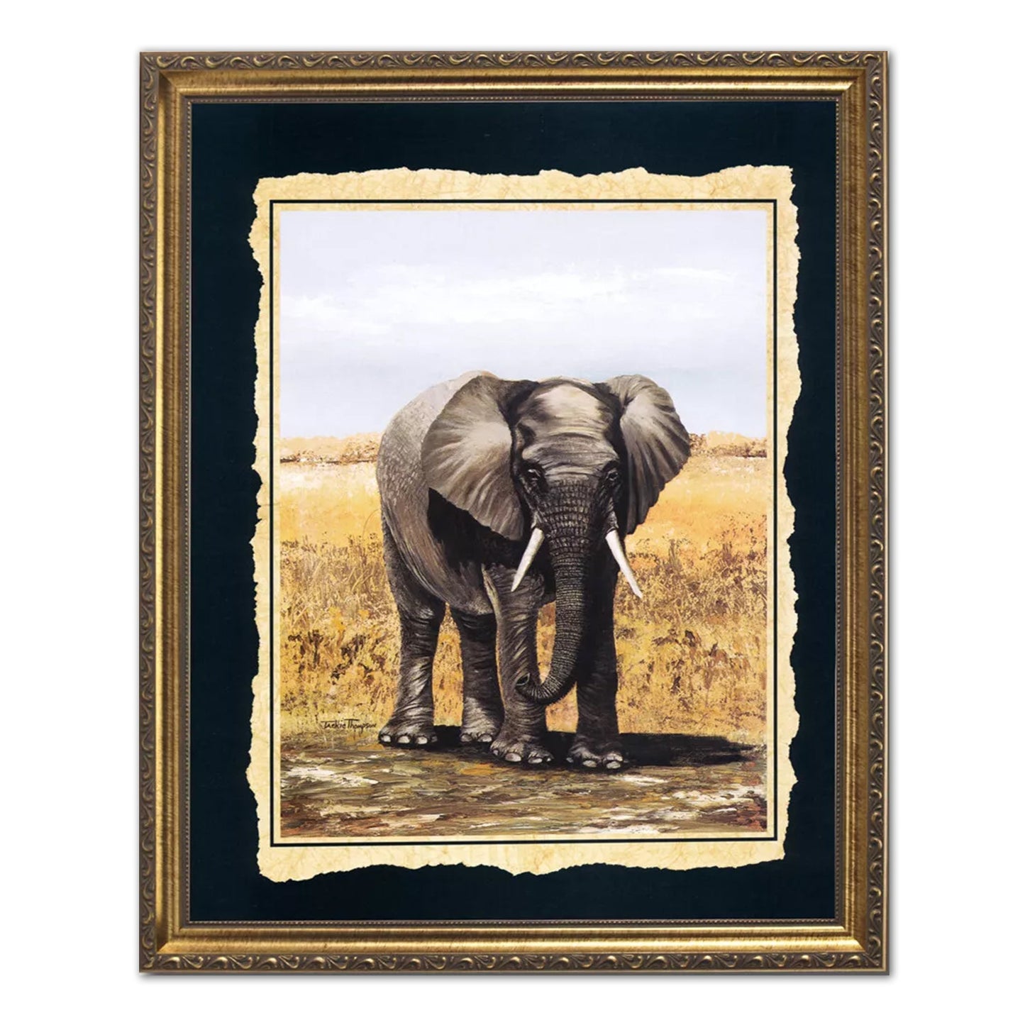 African Elephant Outdoor Home Decor Wall Picture Gold Framed Art Print
