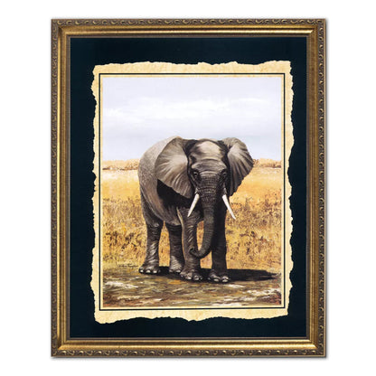 African Elephant Outdoor Home Decor Wall Picture Gold Framed Art Print