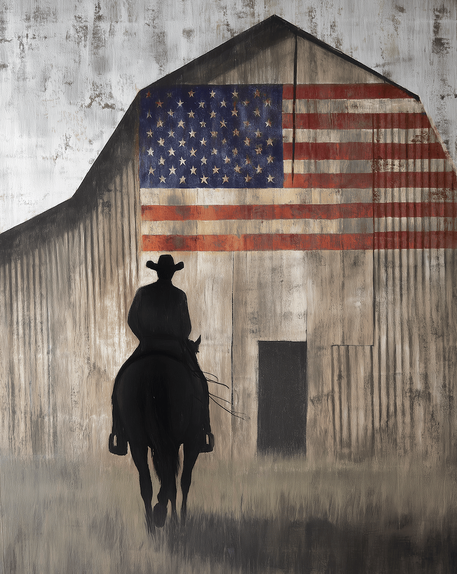 American Life- Cowboy Riding His Horse To The Barn - Americana Country Life Art Prints - 8"x10" Artwork for 11"x14" Frame
