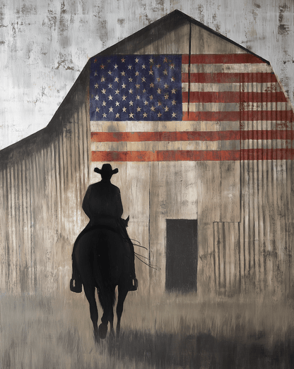 American Life- Cowboy Riding His Horse To The Barn - Americana Country Life Art Prints - 8"x10" Artwork for 11"x14" Frame