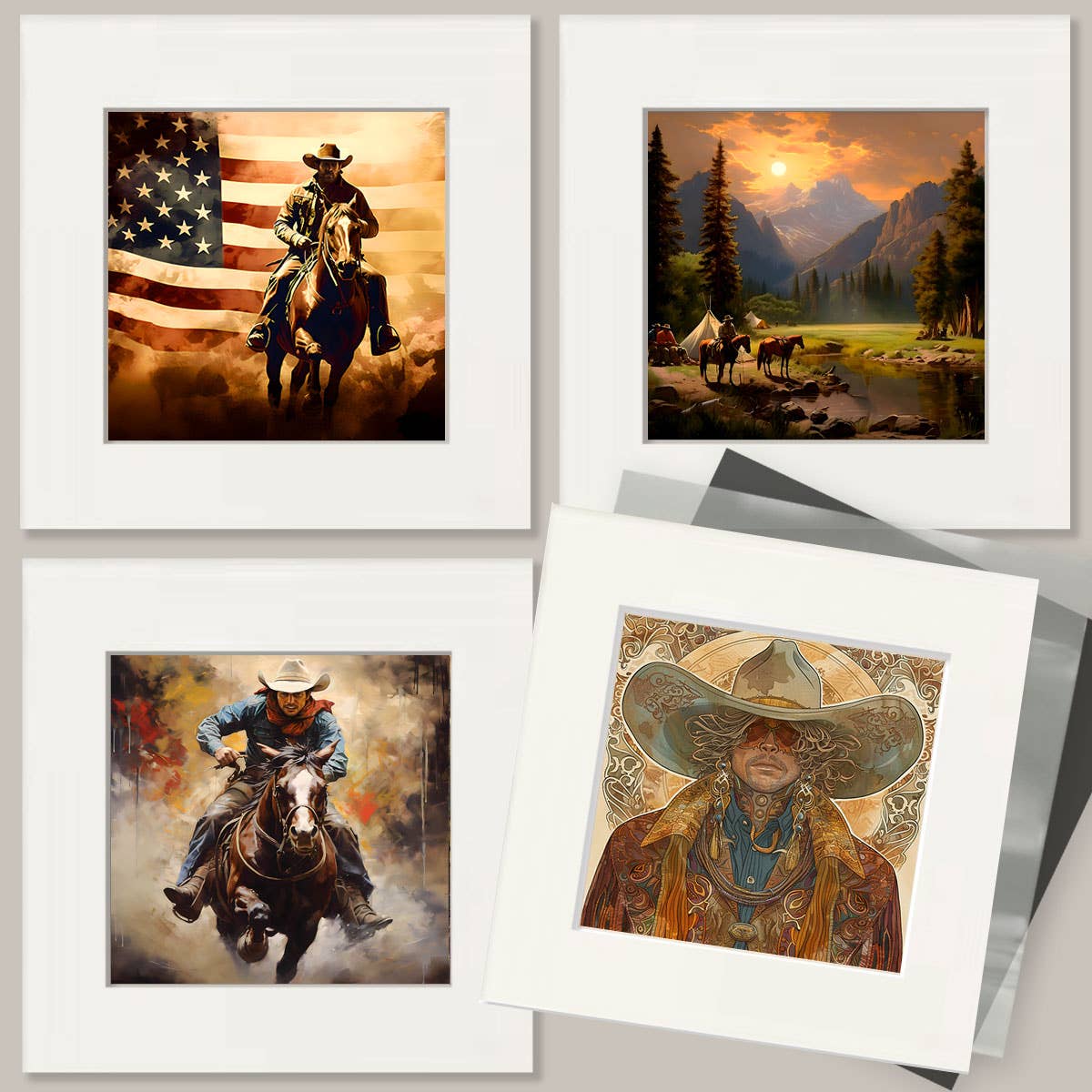 Cowboy Cat Dude - Wall Art Print - Coastal Cowgirl  8"x10" Artwork - 11"x14" Mat
