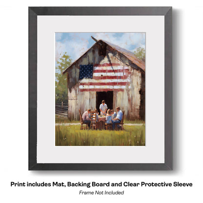 American Life- Cowboy Carrying Flag - Americana Country Life Art Prints - 8"x10" Artwork for 11"x14" Frame