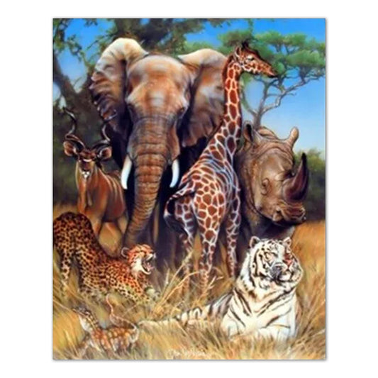 Exotic Safari Animals Elephant Giraffe Rhino Tiger Poster/Picture Print 16x20"