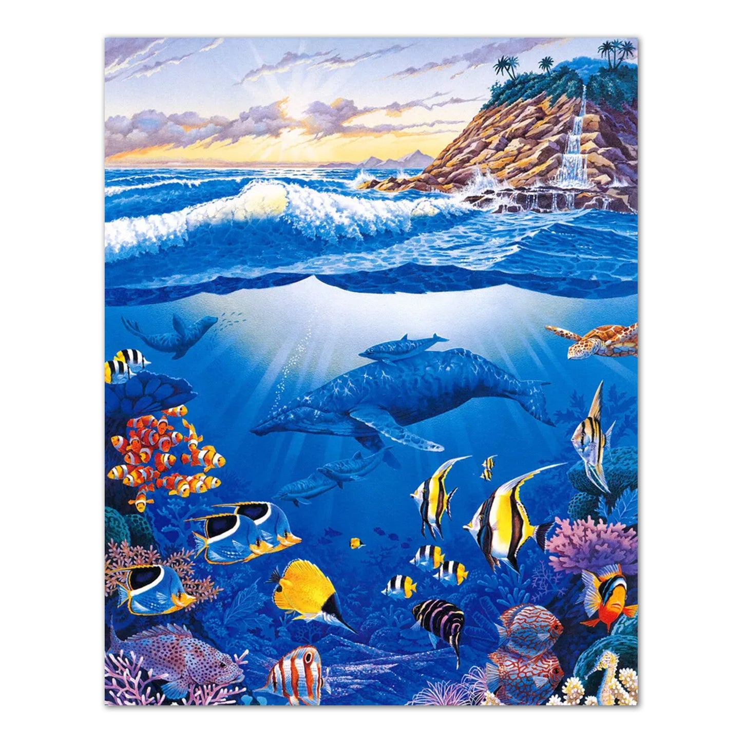 Waterfall Paradise Ocean Fish Whale and Sea Turtle Wall Picture 8x10 Art Print