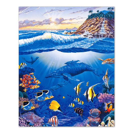 Waterfall Paradise Ocean Fish Whale and Sea Turtle Wall Picture 8x10 Art Print