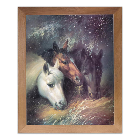 Horses Eating Hay In Snow Western Cowboy Wall Picture Honey Framed Art Print
