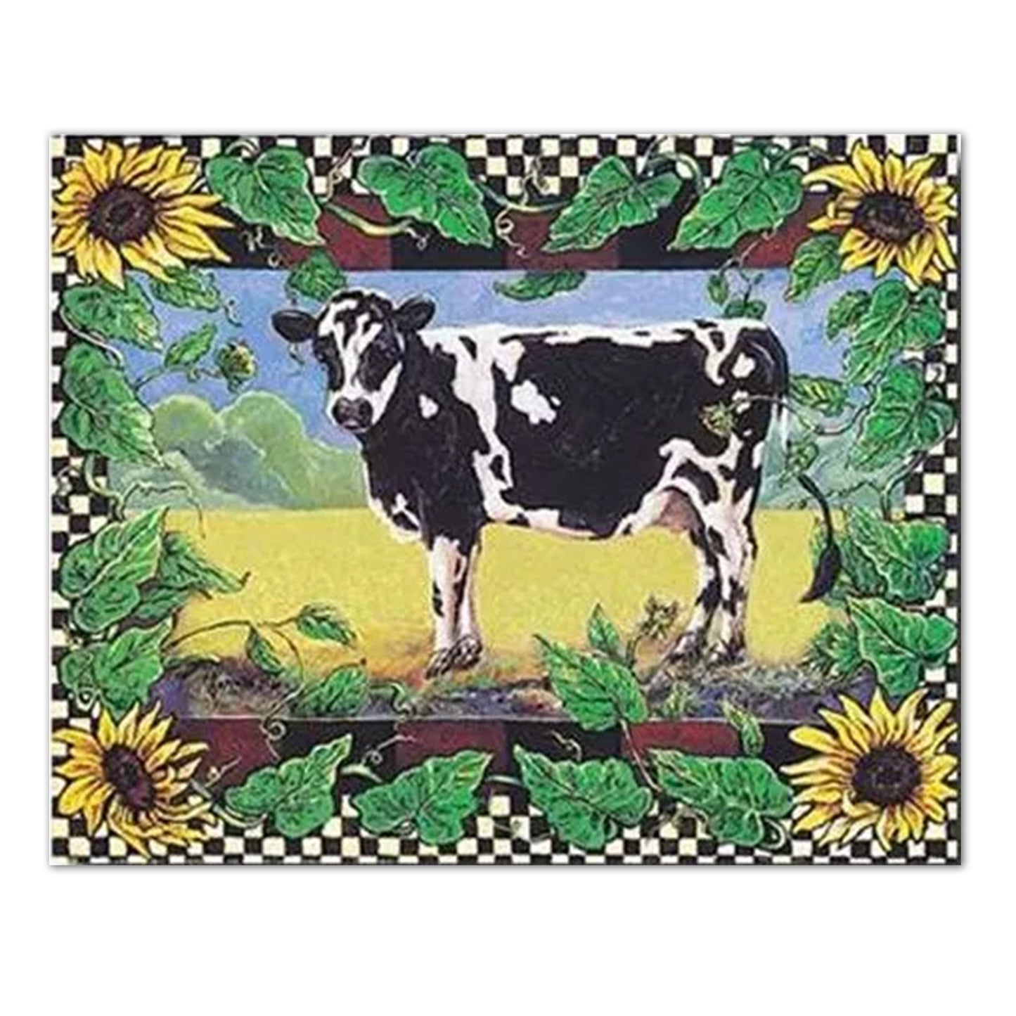 Country Cow Sunflower Folk Wall Picture Art Print