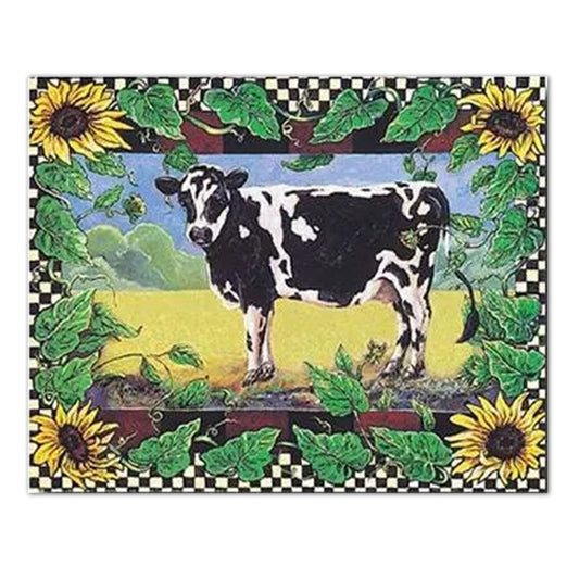Country Cow Sunflower Folk Wall Picture Art Print