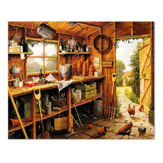 Country Tool Shed Chicken Pots Animal Wall Picture 16x20 Art Print