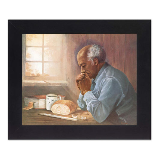African American Black Daily Bread Man Praying #2 Grace Religious Wall Picture Framed Art Print