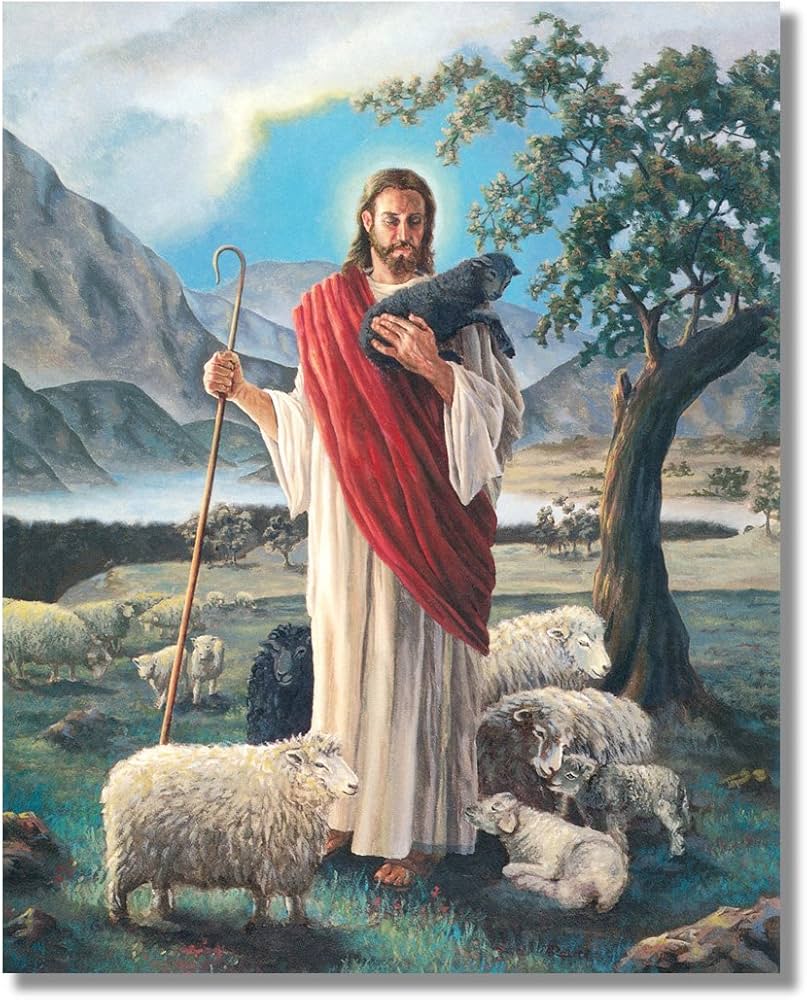 Jesus Christ Shepherd with Lambs Religious Wall Picture 8x10 Art Print