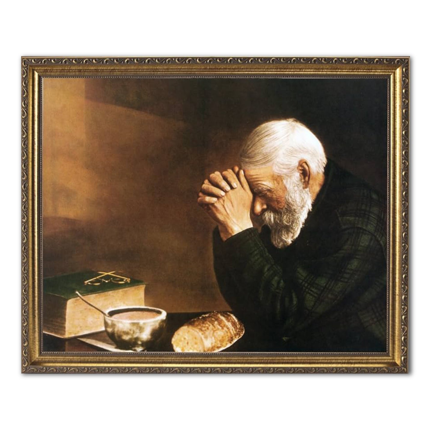 Art Prints Inc Daily Bread Man Praying At Dinner Table 16x20 print with Gold Frame