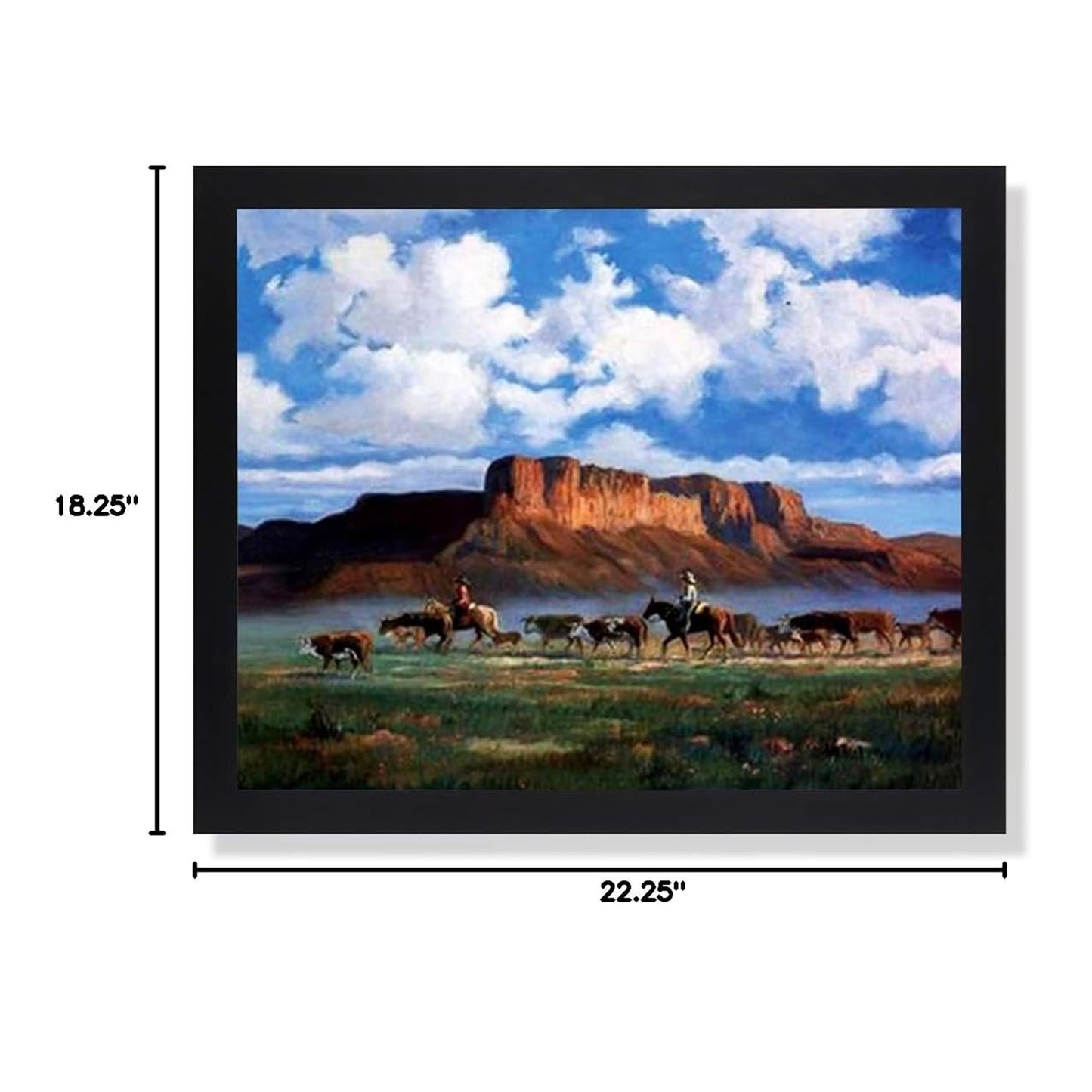 Cowboys Horses Cattle Western Landscape Animal Wall Picture Art Print 16x20 (with Frame Options)