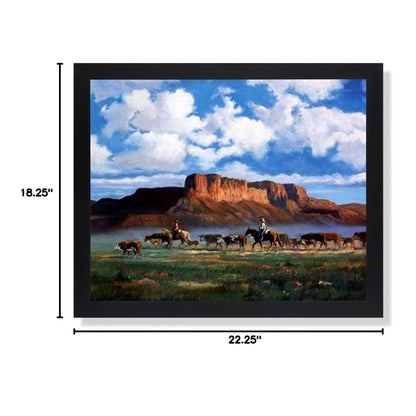 Cowboys Horses Cattle Western Landscape Animal Wall Picture Art Print 16x20 (with Frame Options)