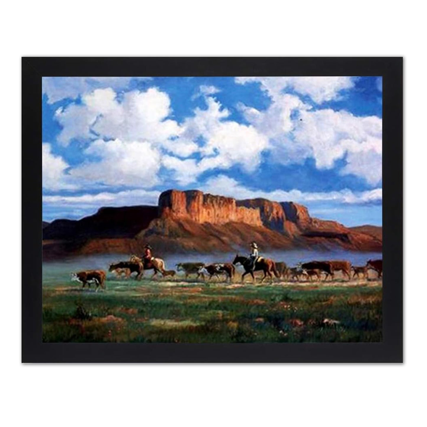 Cowboys Horses Cattle Western Landscape Animal Wall Picture Art Print 16x20 (with Frame Options)
