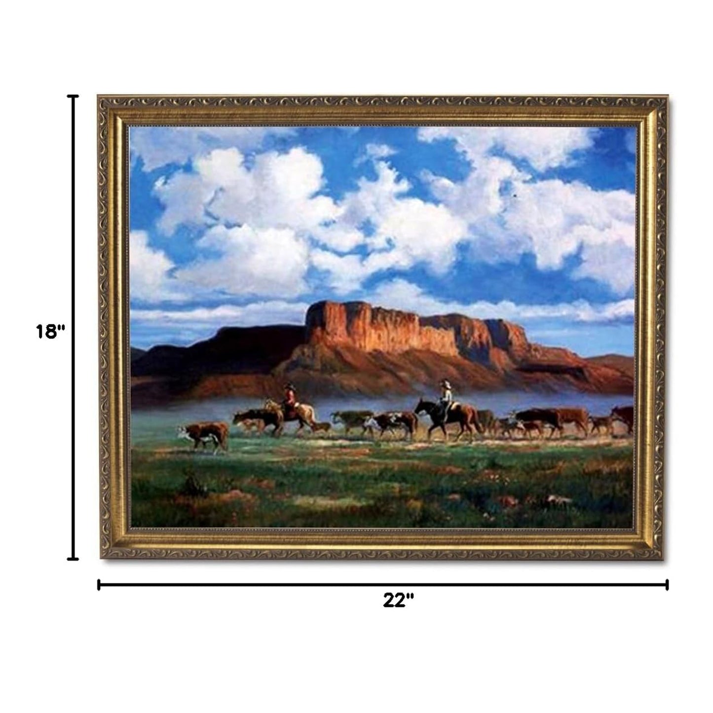 Cowboys Horses Cattle Western Landscape Animal Wall Picture Art Print 16x20 (with Frame Options)