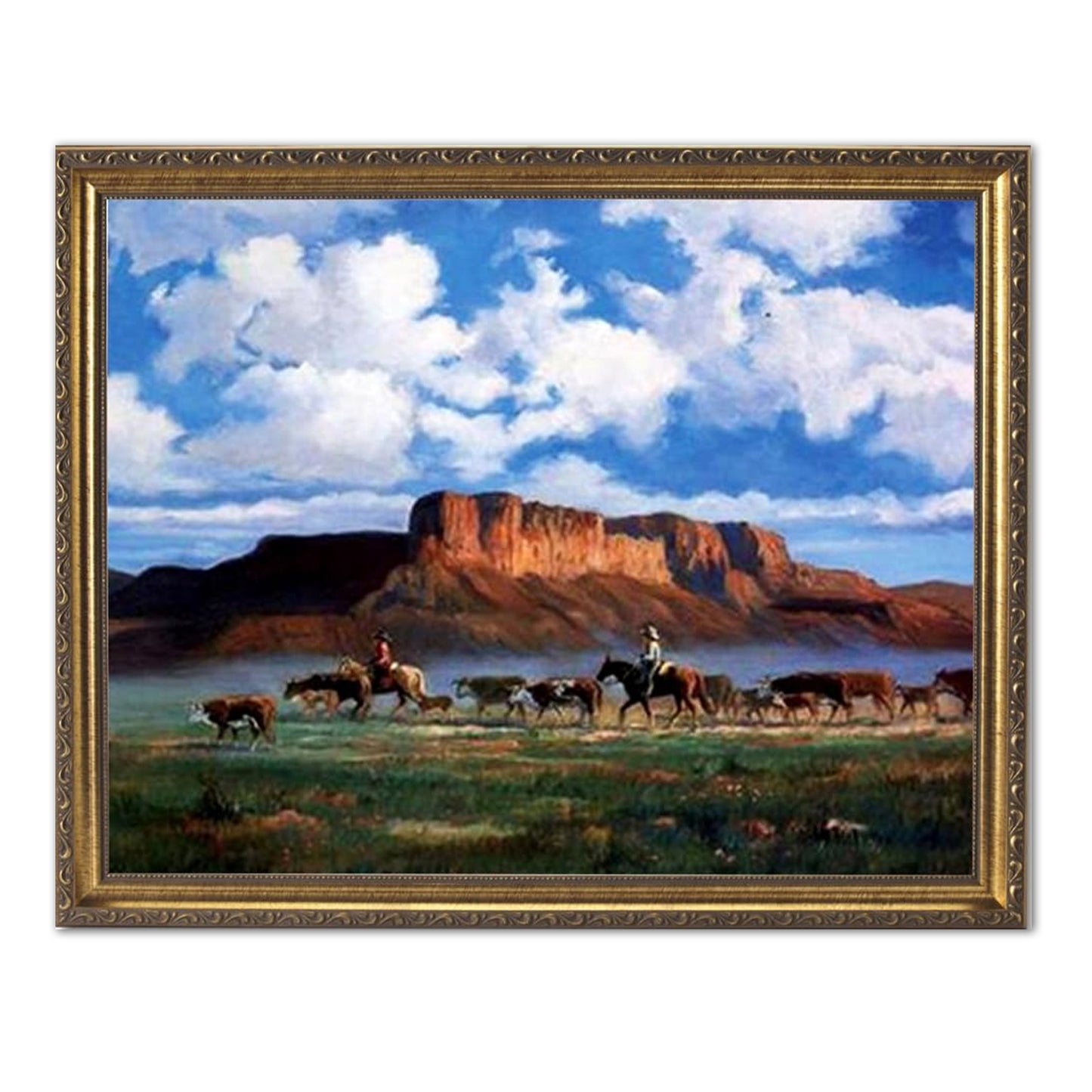 Cowboys Horses Cattle Western Landscape Animal Wall Picture Art Print 16x20 (with Frame Options)