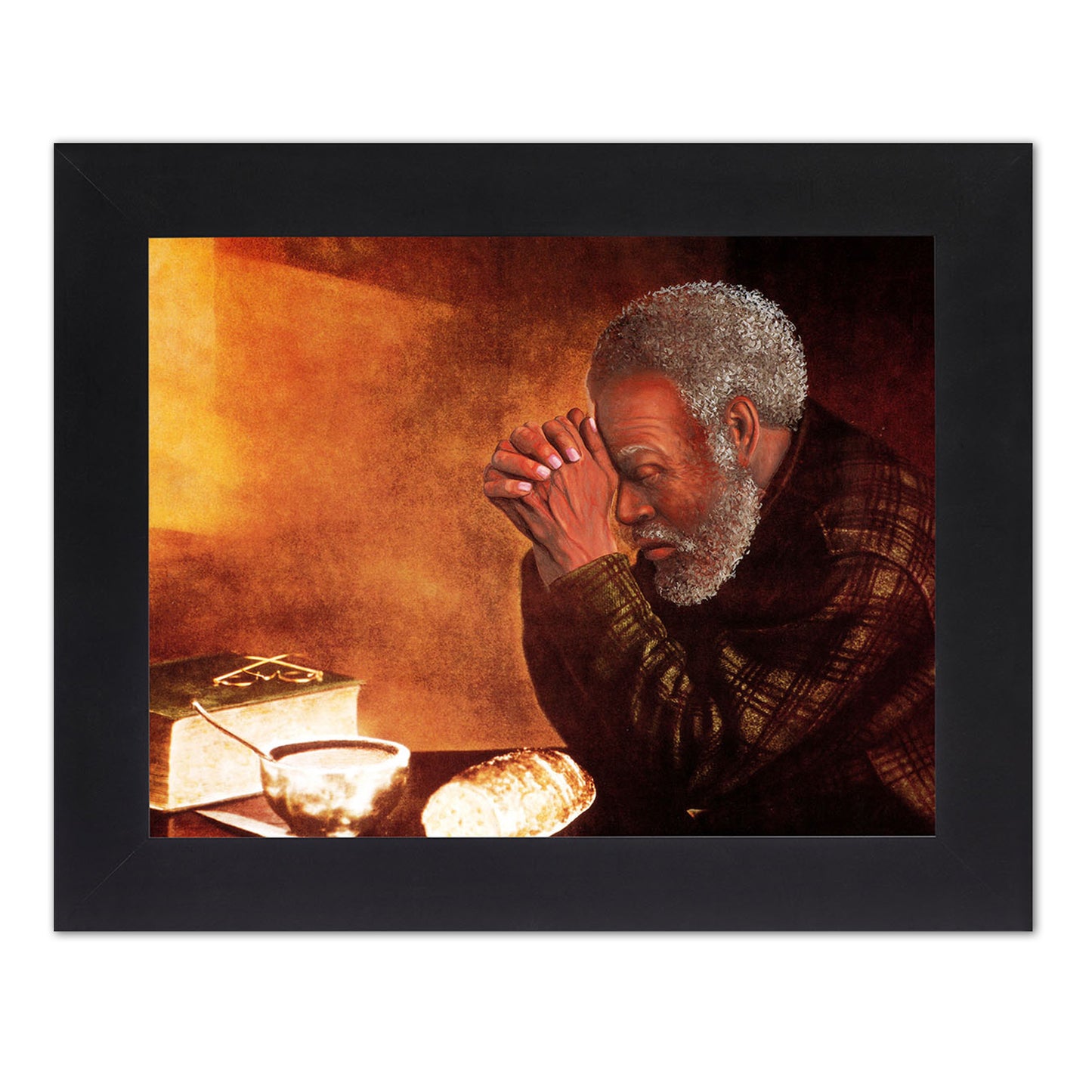 African American Black Daily Bread Man Praying Grace Religious Wall Picture 8x10 Art Print (with Frame Options)