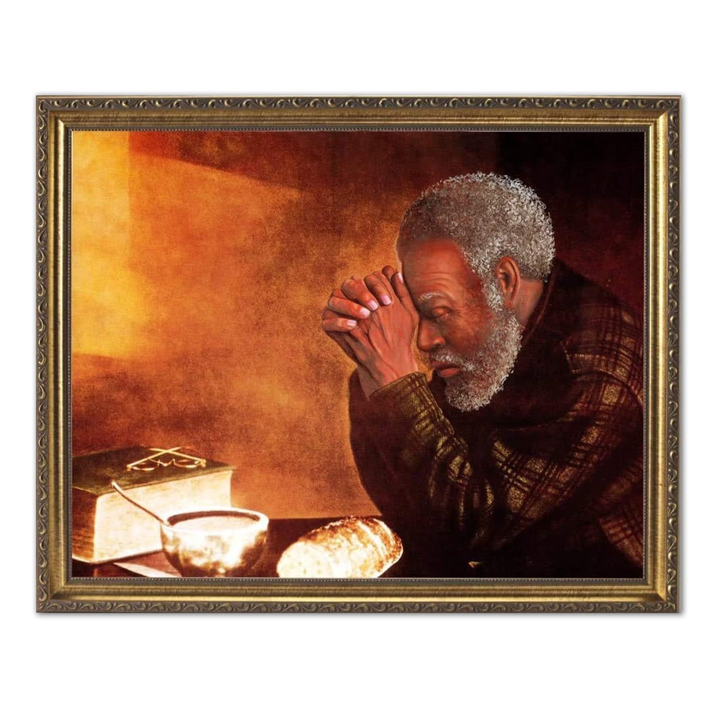 African American Black Daily Bread Man Praying Grace Religious Wall Picture 8x10 Art Print (with Frame Options)