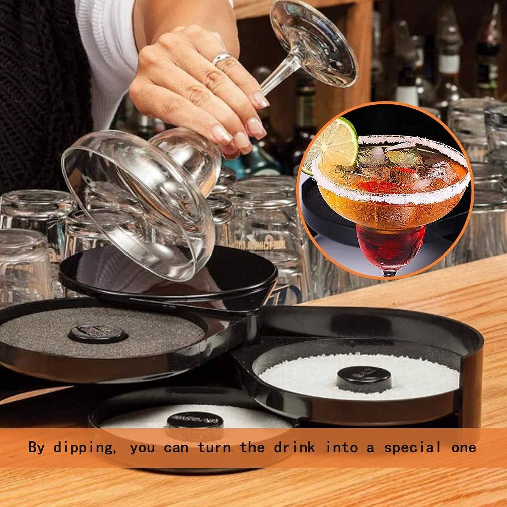 Tier Bar Glass Rimmer Bamboo Wood Sugar Salt Box with Sponge