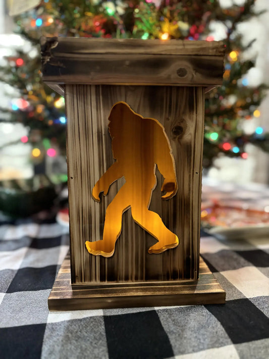 Rustic Bigfoot Wooden Lantern | Handcrafted Sasquatch Décor