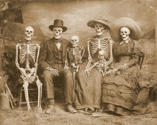 Old Skeleton Family Halloween Art Print - 8"x10" Artwork for 12"x14" Frame