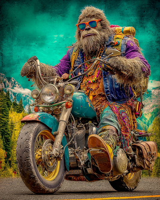 Bigfoot Hippie Biker Art Print - 8"x10" Artwork for 11"x14" Frame