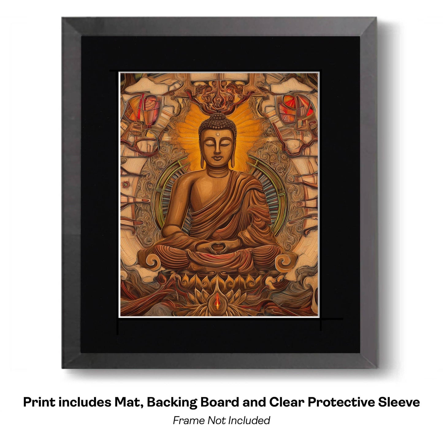Buddha Mural - Zen Art for Meditation Home Decor Wall Art Prints – 8″x10″ Artwork – 11″x14″ Beveled Mat
