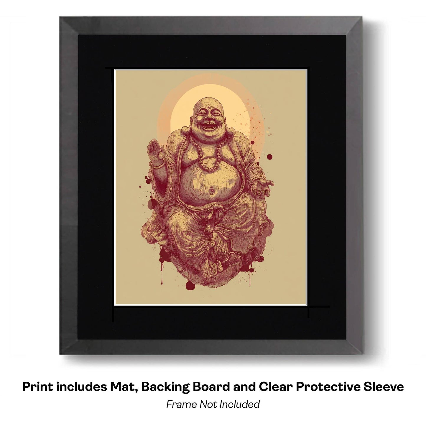 Buddha Mural - Zen Art for Meditation Home Decor Wall Art Prints – 8″x10″ Artwork – 11″x14″ Beveled Mat