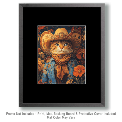 Cowboy Cat Dude - Wall Art Print - Coastal Cowgirl  8"x10" Artwork - 11"x14" Mat
