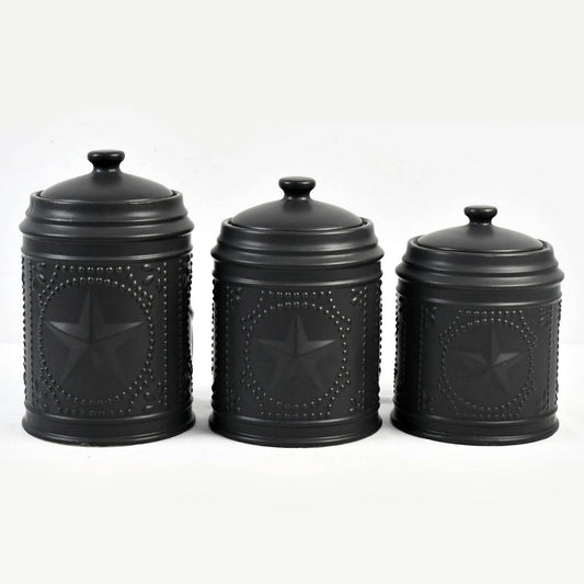 “3 piece set Black Star Embellish Canister Set”